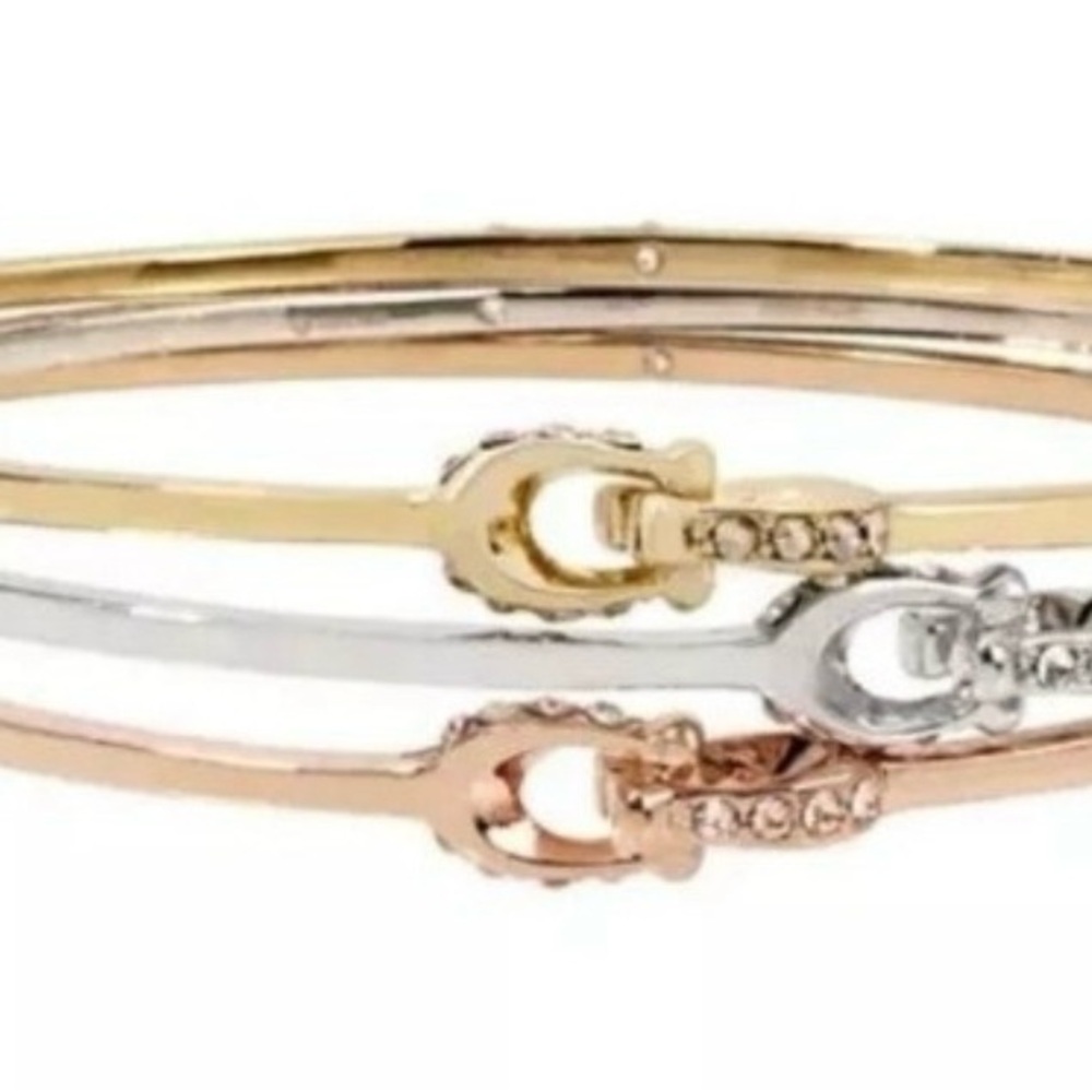 Coach Gold, Rose Gold, and Silver Interlocking Bangle Bracelets